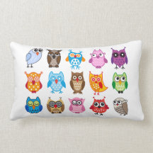 Colorful cute owls pillow