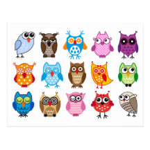 Colorful cute owls post cards