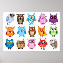 Colorful cute owls poster