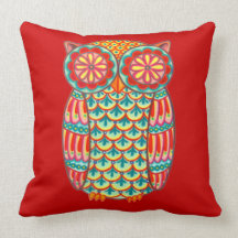 Colorful Cute Retro Owl Pillow