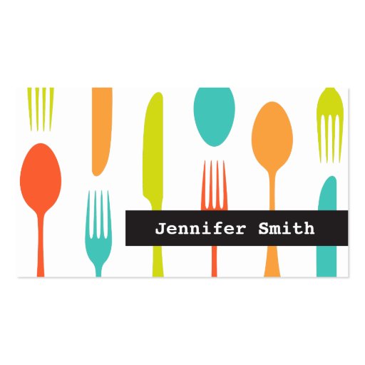 Colorful cutlery catering or chef business card (front side)