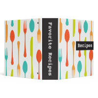 Colourful cutlery retro recipes binder / organizer binder