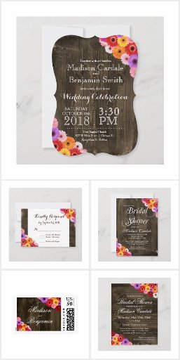 Colorful Daisies Barn Wood Wedding Invitation Set