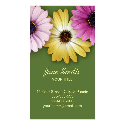 Colorful Daisies business card (front side)