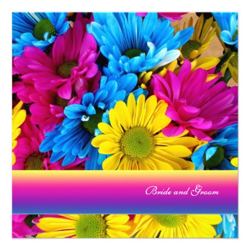 Colorful Daisy Bouquet  Wedding Invitation
