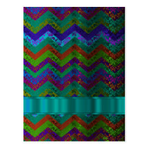 Colorful damask chevron postcard