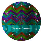 Colorful damask chevron round wallclock