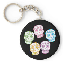 Colorful Day of the Dead Skulls keychains by opheliasart Colorful Day of the Dead Skulls keychains