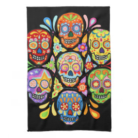 Colorful Day of the Dead Sugar Skull Kitchen Towel