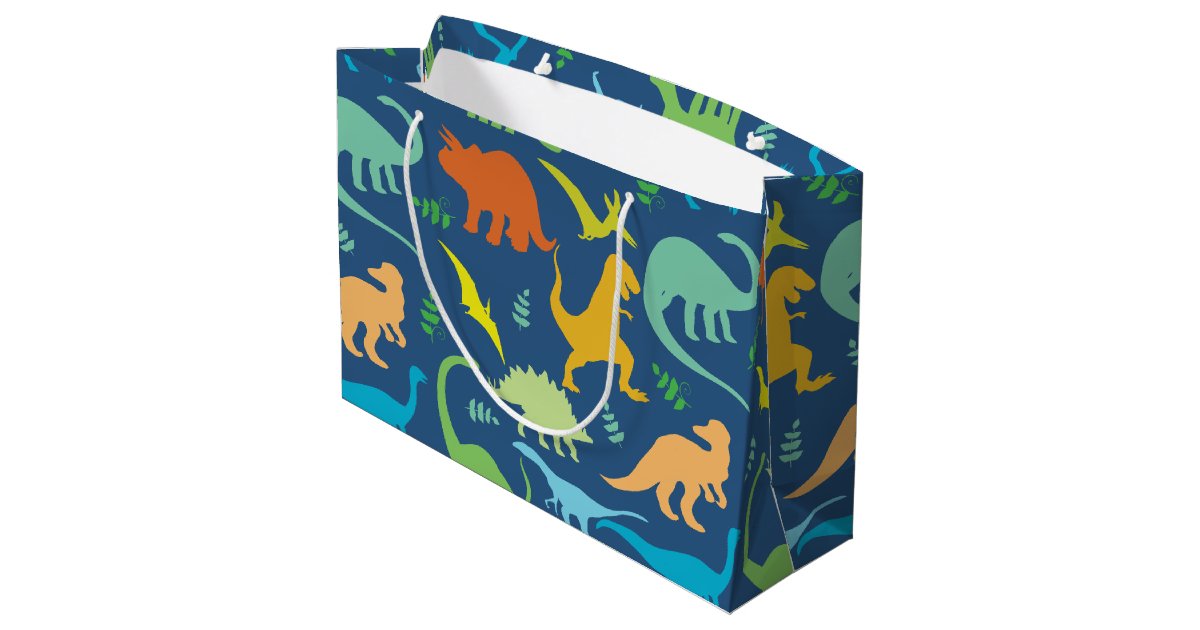 Colorful Dinosaur Pattern to Personalize Large Gift Bag Zazzle