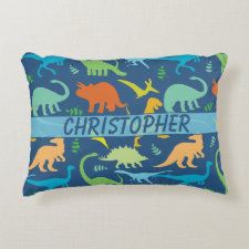 Colorful Dinosaur Pattern to Personalize Accent Pillow
