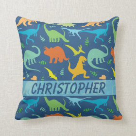 Colorful Dinosaur Pattern to Personalize Throw Pillows