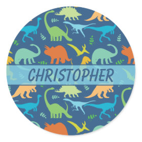 Colorful Dinosaur Pattern to Personalize Classic Round Sticker