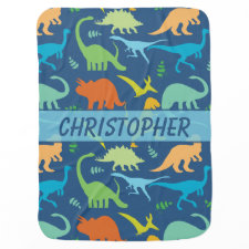 Colorful Dinosaur Pattern to Personalize Swaddle Blanket