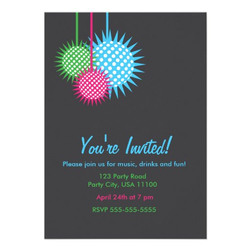 Colorful Disco Ball Party Announcement (front side)