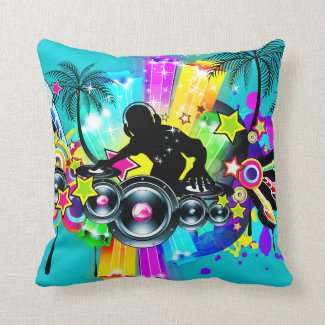 Colorful DJ Music Scene Illustration Throw Pillow
