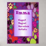 Colorful Dog Paw Any Name Wall Art Poster Colorful Dog Paw Any Name Wall Art Poster