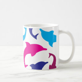Colorful Dolphins Pattern Hot Pink Teal Blue Mugs