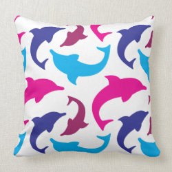 Colorful Dolphins Pattern Hot Pink Teal Blue Throw Pillows