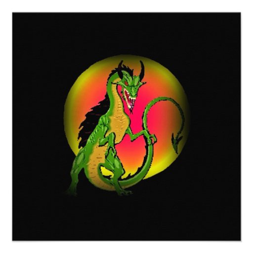 COLORFUL DRAGON IN FULL MOON ~ PARTY INVITATION