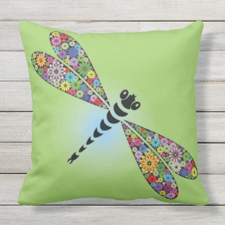 Colorful Dragonfly Design Outdoor Throw Pillow