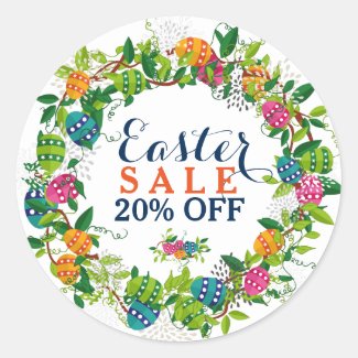 Colorful Easter Eggs Wreath Classic Round Sticker