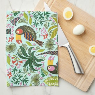 Colorful Exotic Birds And Flowers Pattern Towels