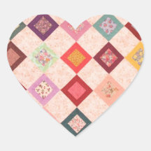 Colorful Fabrics Pattern Heart Sticker