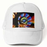 Colorful fair ride design, neon colors on black #1 trucker hat