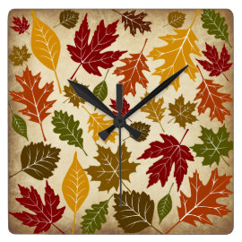 Colorful Fall Autumn Tree Leaves Pattern Clock