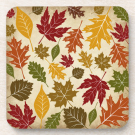 Colorful Fall Autumn Tree Leaves Pattern Coaster