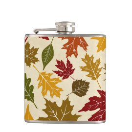 Colorful Fall Autumn Tree Leaves Pattern Flask