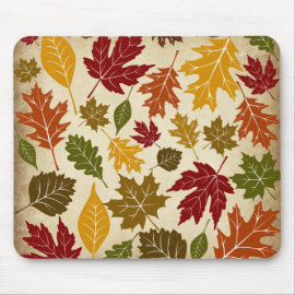 Colorful Fall Autumn Tree Leaves Pattern Mouse Pads
