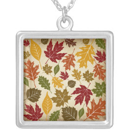 Colorful Fall Autumn Tree Leaves Pattern Custom Necklace
