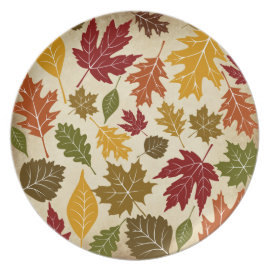 Colorful Fall Autumn Tree Leaves Pattern Plate