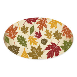 Colorful Fall Autumn Tree Leaves Pattern Oval Stickers