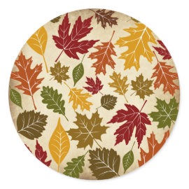 Colorful Fall Autumn Tree Leaves Pattern Round Sticker