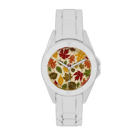Colorful Fall Autumn Tree Leaves Pattern Wristwatches