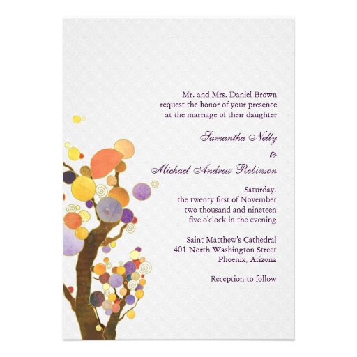 Colorful Fall Love Trees Modern Wedding Invitation