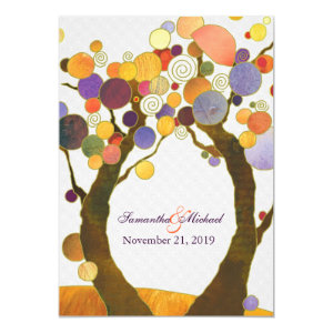 Colorful Fall Love Trees Modern Wedding Invitation