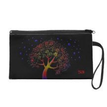 Colorful Fantasy Tree and Stars Customizable Wristlet Purse