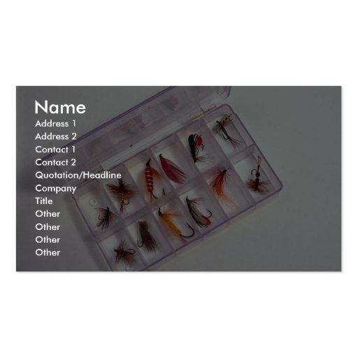 Colorful fishing hooks kept in fly box business card template