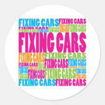 Colorful Fixing Cars Round Sticker