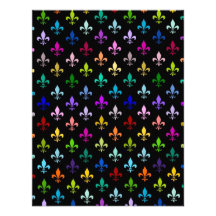 Colorful fleur de lis pattern on black custom invitations