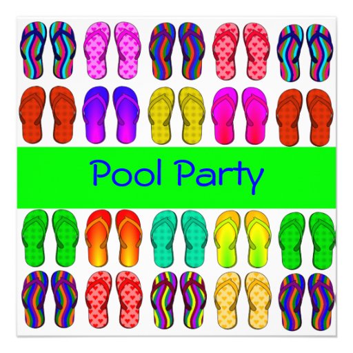 Colorful Flip Flops Pool Party Invitation (front side)
