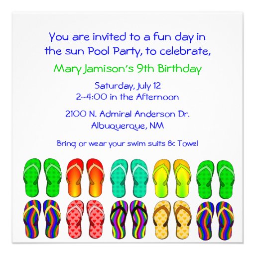Colorful Flip Flops Pool Party Invitation