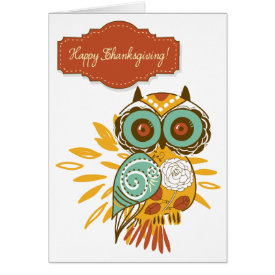 Colorful Floral Autumn Owl Happy Thanksgiving Card