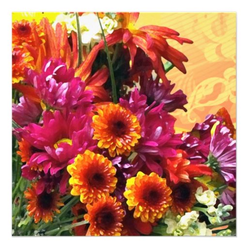 Colorful Floral Bouquet Orange/Yellow Design Personalized Invitation