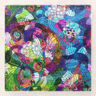 Colorful Floral Collage Glass Coaster