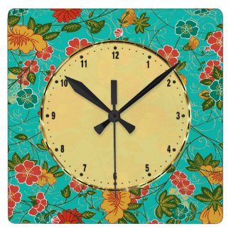 Colorful Floral Collage Pattern Square Wall Clocks
